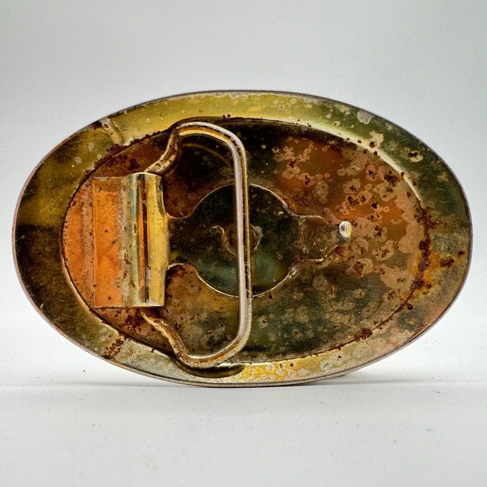 Vintage Brass Tone Oval Belt Buckle Western Cowboy Rodeo Belt Accessory‎